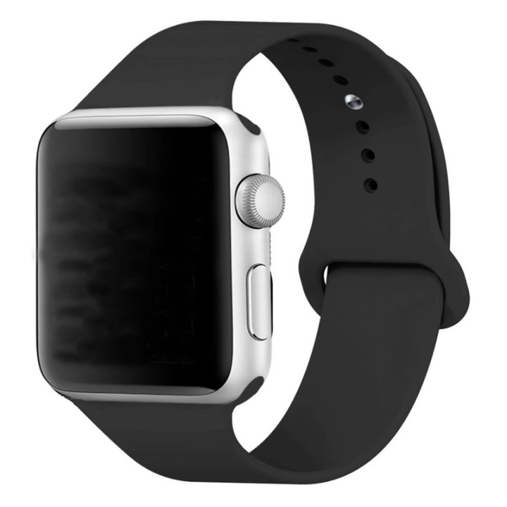 Silikonarmbånd kompatibelt med Apple Watch, 42 mm, svart i gruppen SMARTTELEFON & NETTBRETT / Trening, hjem og fritid / Apple Watch og tilbehør / Tilbehør hos TP E-commerce Nordic AB (38-29505)