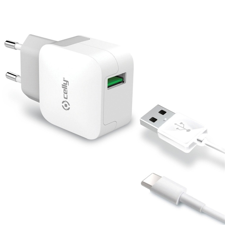 Celly USB-laddare USB-C 2,4A i gruppen SMARTTELEFON & NETTBRETT / Ladere og Kabler / Vegglader / Vegglader USB hos TP E-commerce Nordic AB (38-50656)