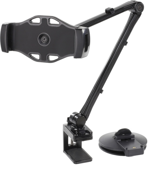 DELTACO 2-in-1 smartphone/tablet stand, suction cup, clamp, black i gruppen SMARTTELEFON & NETTBRETT / Annet tilbehør / Dokking, stativ & holdere hos TP E-commerce Nordic AB (38-71755)