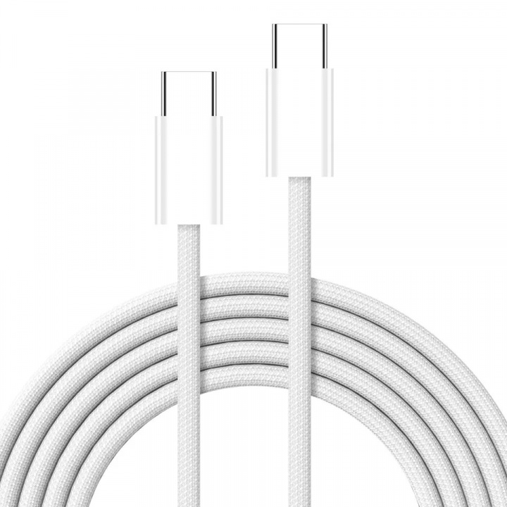 Flätad USB-C till USB-C Ladd- och synkkabel, 1,5m, 5A, Vit i gruppen SMARTTELEFON & NETTBRETT / Ladere og Kabler / Kabler / Kabler type C hos TP E-commerce Nordic AB (38-84427)