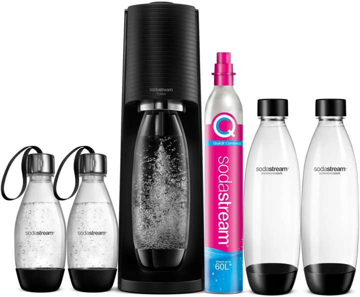 SodaStream TERRA Kolsyremaskin med fem flaskor & patron, Svart i gruppen HJEM, HUS OG HAGE / Husholdningsapparater / Vann og juice / Kullsyremaskin / Maskiner hos TP E-commerce Nordic AB (38-94345)