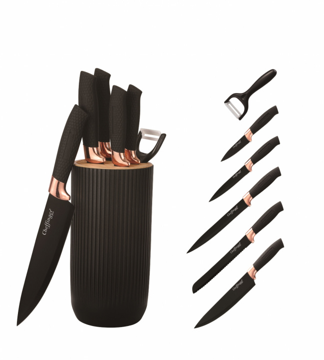 7-piece chef\'s knife set - Stainless steel knife rack i gruppen HJEM, HUS OG HAGE / Kjøkkenutstyr / Kjøkkenkniver og knivslipere hos TP E-commerce Nordic AB (38-94744)