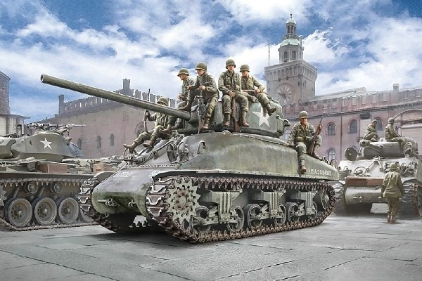 Italeri 1:35 M4A1 Sherman With U.S. Infantry i gruppen SPORT, FRITID & HOBBY / Hobby / Plastmodeller / Militære kjøretøy (land) hos TP E-commerce Nordic AB (A07249)