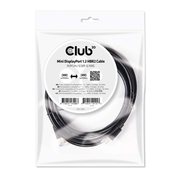 CLUB3D Mini DisplayPort 1.2 HBR2 Cable M/M 2m/6.56ft 4K60Hz i gruppen Datautstyr / Kabler og adaptere / DisplayPort / Kabler hos TP E-commerce Nordic AB (A14572)