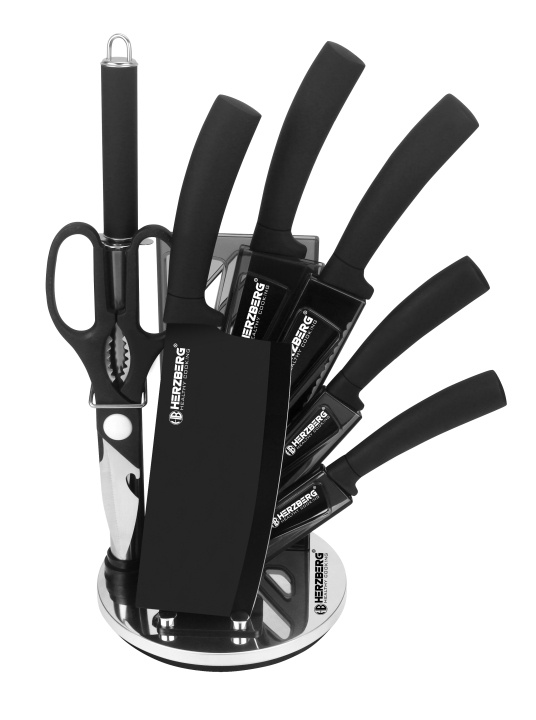 Herzberg 8 Pieces Knife Set with Acrylic Stand-Black i gruppen HJEM, HUS OG HAGE / Kjøkkenutstyr / Kjøkkenkniver og knivslipere hos TP E-commerce Nordic AB (A19974)