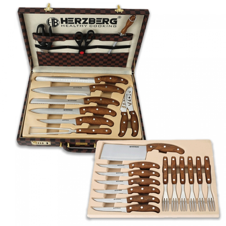 Herzberg HG-K25LB 25 Pieces Knife and Cutlery Set with Attache Case i gruppen HJEM, HUS OG HAGE / Kjøkkenutstyr / Annet kjøkkenutstyr hos TP E-commerce Nordic AB (A20220)