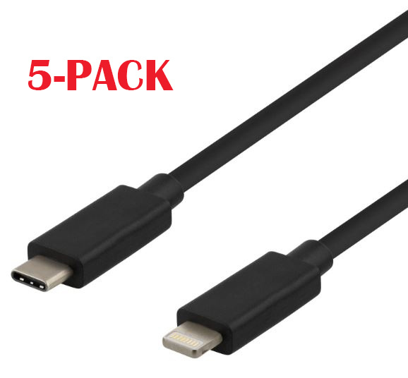 5-PACK Kabel USB-C - Lightning, 2,4 A, 1 m, svart i gruppen SMARTTELEFON & NETTBRETT / Ladere og Kabler / Kabler / Kabler Lightning hos TP E-commerce Nordic AB (A22400PKT5)