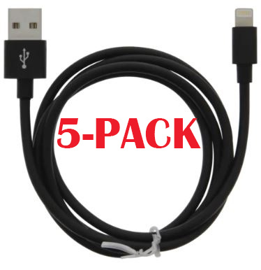 5-PACK Kabel USB-A - Lightning 2,4A, 1 m, svart i gruppen SMARTTELEFON & NETTBRETT / Ladere og Kabler / Kabler / Kabler Lightning hos TP E-commerce Nordic AB (A22407PKT5)