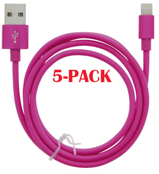 5-PACK Kabel USB-A - Lightning 2,4A, 1 m, rosa i gruppen SMARTTELEFON & NETTBRETT / Ladere og Kabler / Kabler / Kabler Lightning hos TP E-commerce Nordic AB (A22410PKT5)