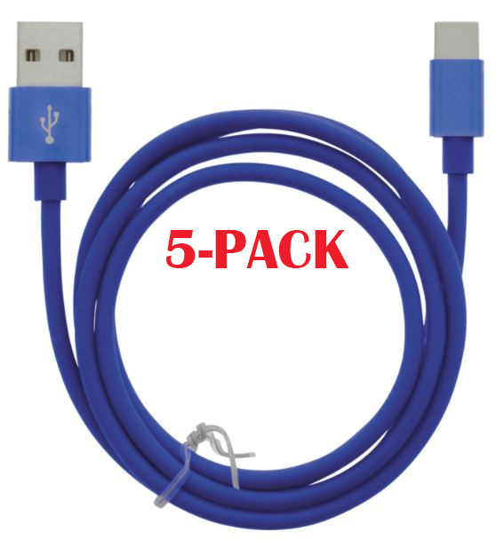 5-PACK kabel USB-A - USB-C 2,4A, 1 m, blå i gruppen SMARTTELEFON & NETTBRETT / Ladere og Kabler / Kabler / Kabler type C hos TP E-commerce Nordic AB (A22414PKT5)