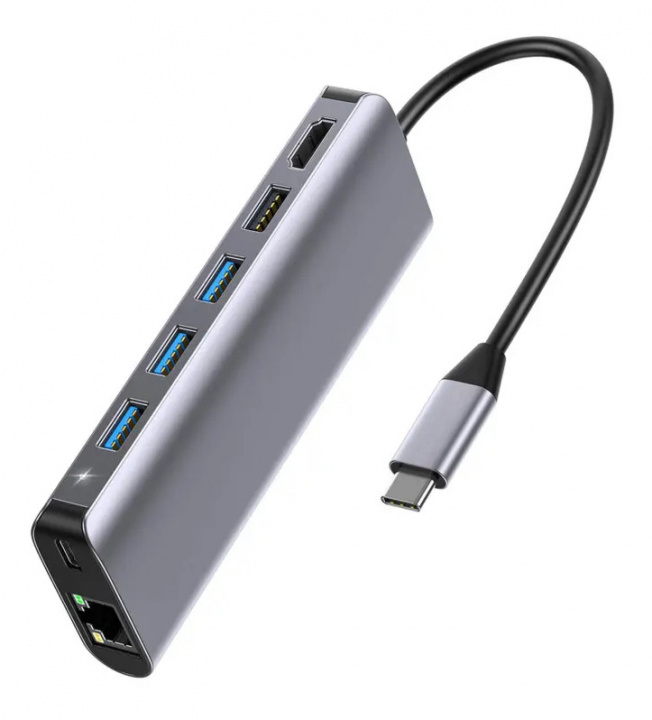 SiGN 7-i-1 USB-C-hub HDMI RJ45 USB-C, maks 100W, 20V, 5A - Grå i gruppen Datautstyr / Datamaskin Tilbehør / USB-Hubs hos TP E-commerce Nordic AB (A22460)