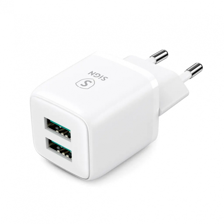 SiGN Mini hurtiglader dobbel USB, 2,4A - hvit i gruppen SMARTTELEFON & NETTBRETT / Ladere og Kabler / Vegglader / Vegglader USB hos TP E-commerce Nordic AB (A22461)