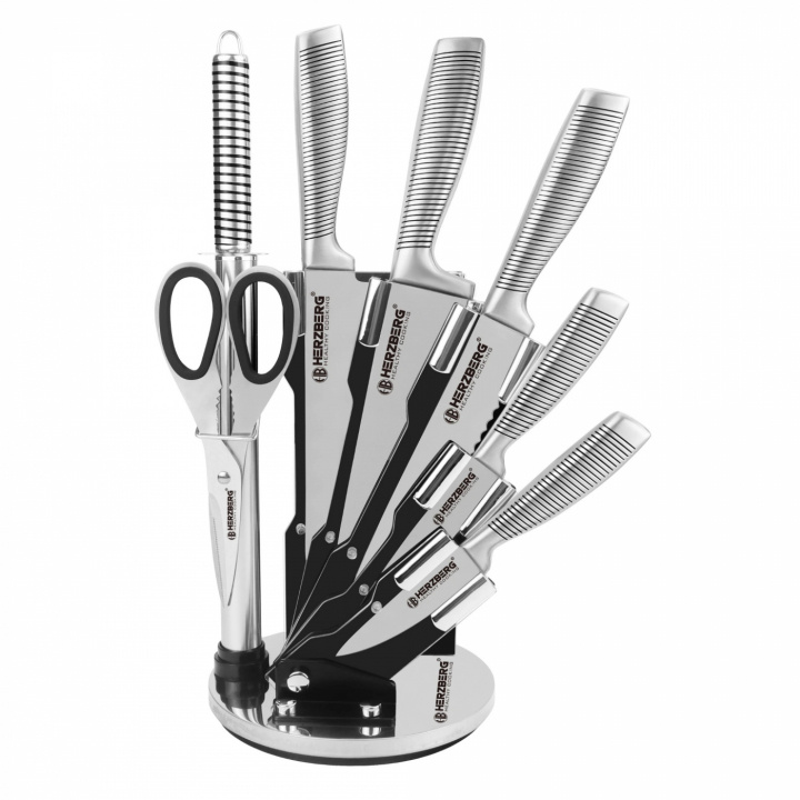 Herzberg HG-SKN8 Knife set in 7 parts incl. rotating knife stand, Black i gruppen HJEM, HUS OG HAGE / Kjøkkenutstyr / Kjøkkenkniver og knivslipere hos TP E-commerce Nordic AB (A22610)