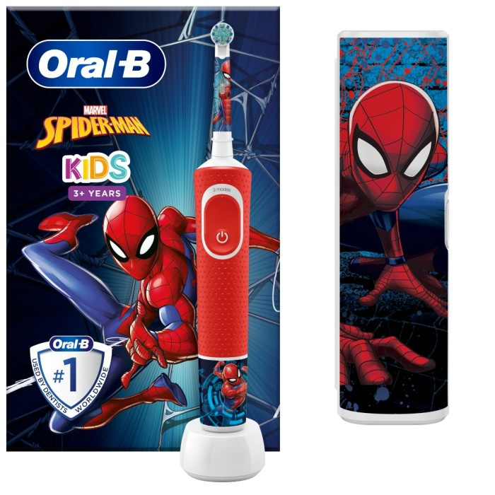 Oral-B Vitality Kids Spiderman + Travel Case i gruppen HELSE OG SKJØNNHET / Munnpleie / Elektriske tannbørster hos TP E-commerce Nordic AB (A22662)