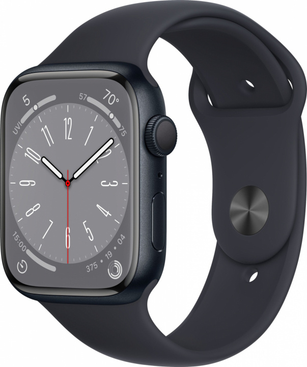 Apple Watch Series 8 45mm Midnight/Aluminium with Midnight Sportband GPS i gruppen SMARTTELEFON & NETTBRETT / Trening, hjem og fritid / Apple Watch og tilbehør / Apple Watch hos TP E-commerce Nordic AB (A22762)