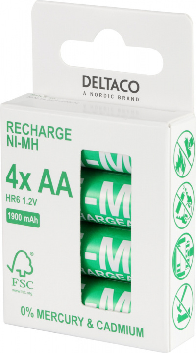 DELTACO Ultimate Ni-Mh oppladbar, LR6/AA-størrelse, 1900 mAh, 4-pk (SG) i gruppen Elektronikk / Batterier & Ladere / Oppladbare batterier / AA hos TP E-commerce Nordic AB (A22869)