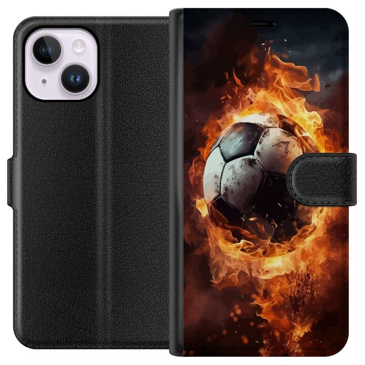 Lommeboketui til Apple iPhone 15 Plus med Fotball motiv i gruppen SMARTTELEFON & NETTBRETT / Mobilbeskyttelse / Apple / iPhone 15 hos TP E-commerce Nordic AB (A50939)