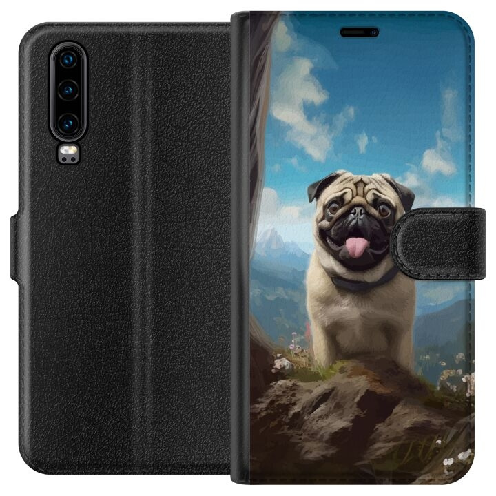 Lommeboketui til Huawei P30 med Glad Hund motiv i gruppen SMARTTELEFON & NETTBRETT / Mobilbeskyttelse / Huawei/Honor hos TP E-commerce Nordic AB (A53177)