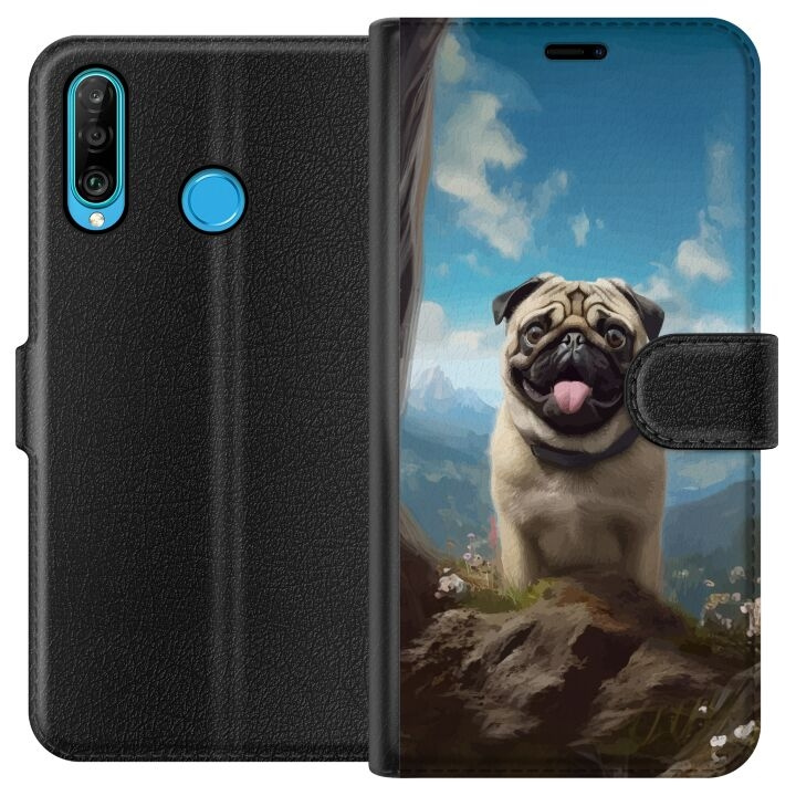 Lommeboketui til Huawei P30 lite med Glad Hund motiv i gruppen SMARTTELEFON & NETTBRETT / Mobilbeskyttelse / Huawei/Honor hos TP E-commerce Nordic AB (A53231)