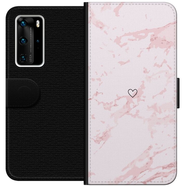 Lommeboketui til Huawei P40 Pro med Rosa Hjerte motiv i gruppen SMARTTELEFON & NETTBRETT / Mobilbeskyttelse / Huawei/Honor hos TP E-commerce Nordic AB (A53533)