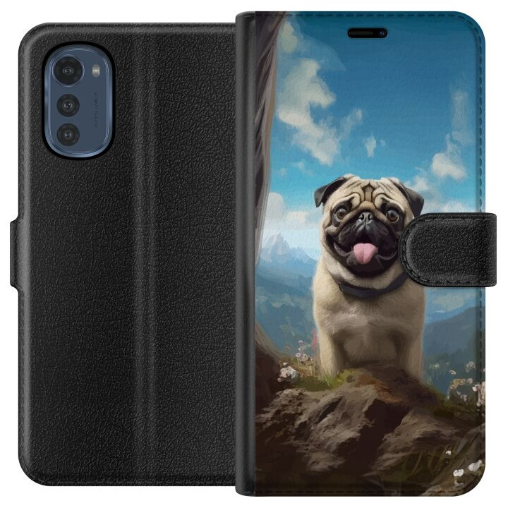 Lommeboketui til Motorola Moto E32s med Glad Hund motiv i gruppen SMARTTELEFON & NETTBRETT / Mobilbeskyttelse / Motorola hos TP E-commerce Nordic AB (A54251)