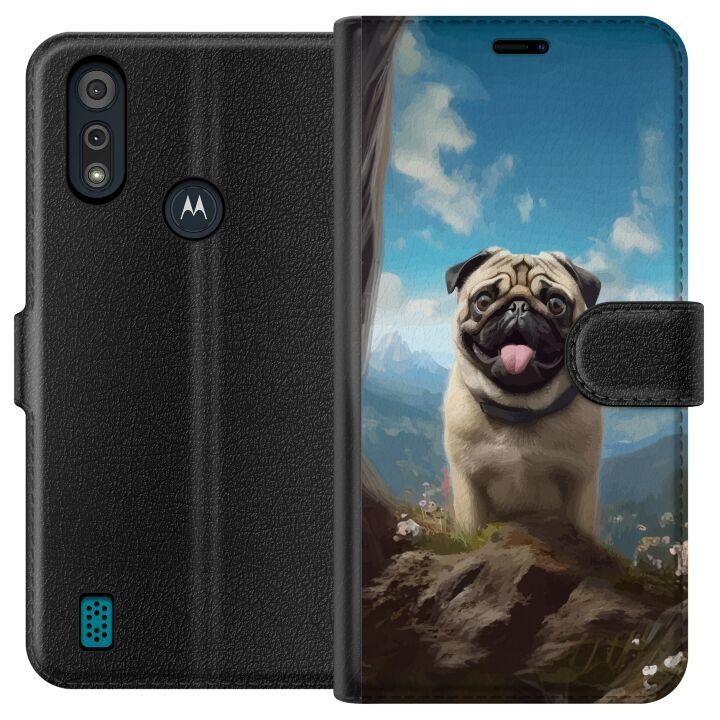 Lommeboketui til Motorola Moto E6i med Glad Hund motiv i gruppen SMARTTELEFON & NETTBRETT / Mobilbeskyttelse / Motorola hos TP E-commerce Nordic AB (A54332)