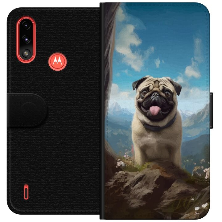 Lommeboketui til Motorola Moto E7 Power med Glad Hund motiv i gruppen SMARTTELEFON & NETTBRETT / Mobilbeskyttelse / Motorola hos TP E-commerce Nordic AB (A54440)