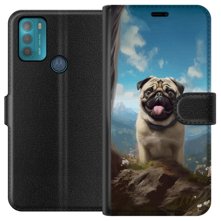 Lommeboketui til Motorola Moto G50 med Glad Hund motiv i gruppen SMARTTELEFON & NETTBRETT / Mobilbeskyttelse / Motorola hos TP E-commerce Nordic AB (A55034)