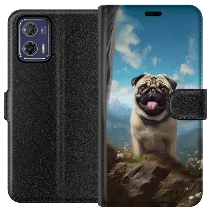 Lommeboketui til Motorola Moto G73 med Glad Hund motiv i gruppen SMARTTELEFON & NETTBRETT / Mobilbeskyttelse / Motorola hos TP E-commerce Nordic AB (A55385)