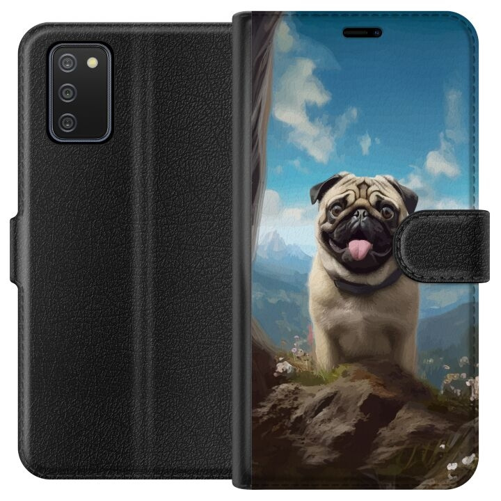 Lommeboketui til Samsung Galaxy A02s med Glad Hund motiv i gruppen SMARTTELEFON & NETTBRETT / Mobilbeskyttelse / Samsung hos TP E-commerce Nordic AB (A58166)