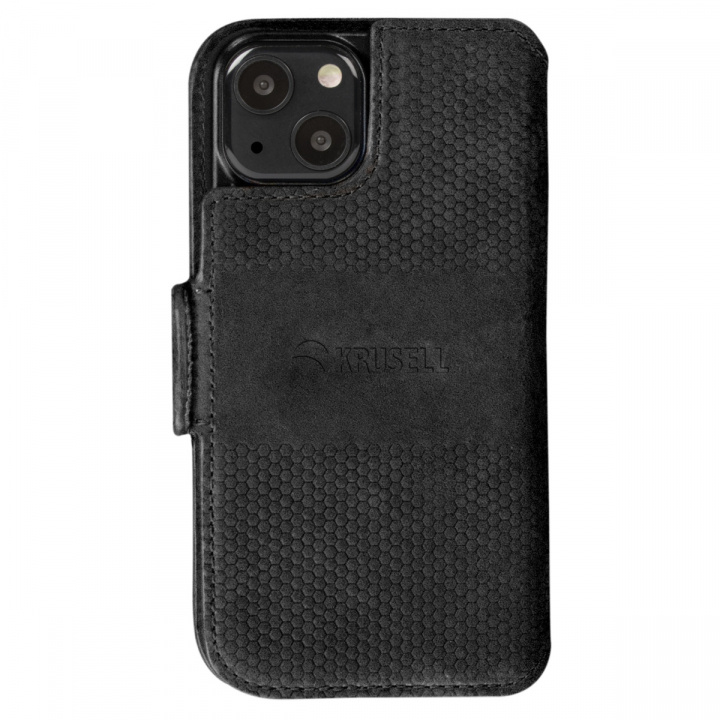 Krusell Leather Phone Wallet iPhone 13 Mini Black i gruppen SMARTTELEFON & NETTBRETT / Mobilbeskyttelse / Apple / iPhone 13 Mini / Flippdeksel hos TP E-commerce Nordic AB (C08749)