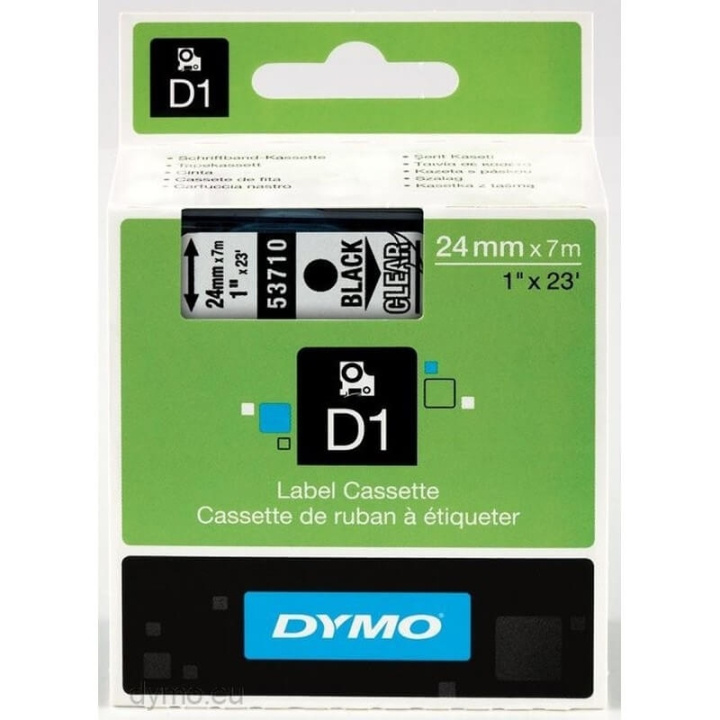 DYMO Fargebånd S0720920 53710 24 mm Svart på Transparent i gruppen Datautstyr / Skrivere og tilbehør / Skrivere / Merkemaskiner og tilbehør / Tape hos TP E-commerce Nordic AB (C12708)