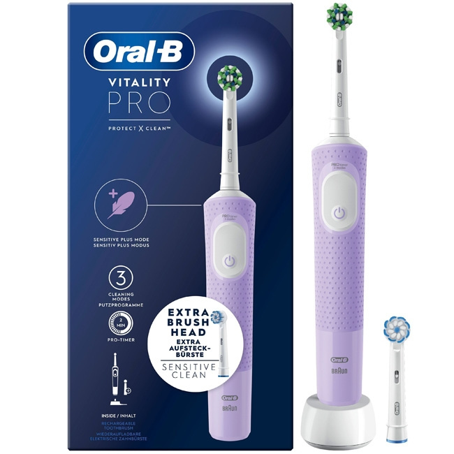 Oral B Eltandborste Vitality Pro Lila i gruppen HELSE OG SKJØNNHET / Munnpleie / Elektriske tannbørster tilbehør hos TP E-commerce Nordic AB (C14140)