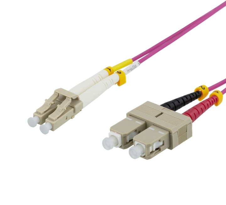 DELTACO Fiber cable, 1m, LC-SC Duplex, 50/125, pink i gruppen Datautstyr / Kabler og adaptere / Nettverk / Fiberkabler hos TP E-commerce Nordic AB (C17942)