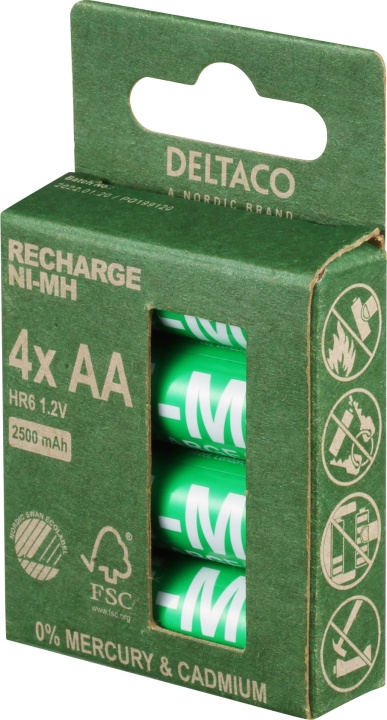 DELTACO aA oppladbare batterier, 2500 mAh, 4-pk i gruppen Elektronikk / Batterier & Ladere / Oppladbare batterier / AA hos TP E-commerce Nordic AB (C18285)