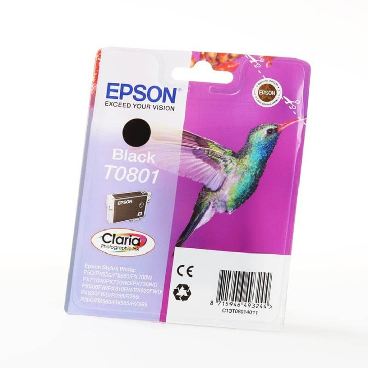 EPSON Blekk C13T08014011 T0801 Svart Hummingbird i gruppen Datautstyr / Skrivere og tilbehør / Blekk og toner / Blekkpatroner / Epson hos TP E-commerce Nordic AB (C26745)