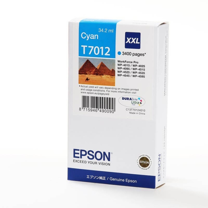 Epson Blekk C13T70124010 T7012 XXL Cyan Pyramids i gruppen Datautstyr / Skrivere og tilbehør / Blekk og toner / Blekkpatroner / Epson hos TP E-commerce Nordic AB (C26854)