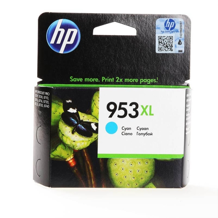 HP Blekk F6U16AE 953XL Cyan i gruppen Datautstyr / Skrivere og tilbehør / Blekk og toner / Toner / HP hos TP E-commerce Nordic AB (C26986)