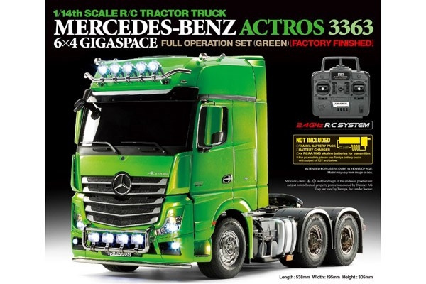 TAMIYA 1:14 R/C Full Option - Actros 3363 Green i gruppen LEKER, BARN OG BABY / Radiostyrt / Radiostyrte biler hos TP E-commerce Nordic AB (C31517)