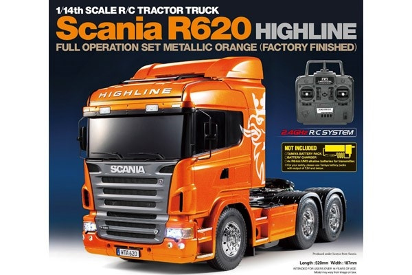 TAMIYA 1:14 R/C Full Option - Scania R620 Metal Orange i gruppen LEKER, BARN OG BABY / Radiostyrt / Radiostyrte biler hos TP E-commerce Nordic AB (C31523)