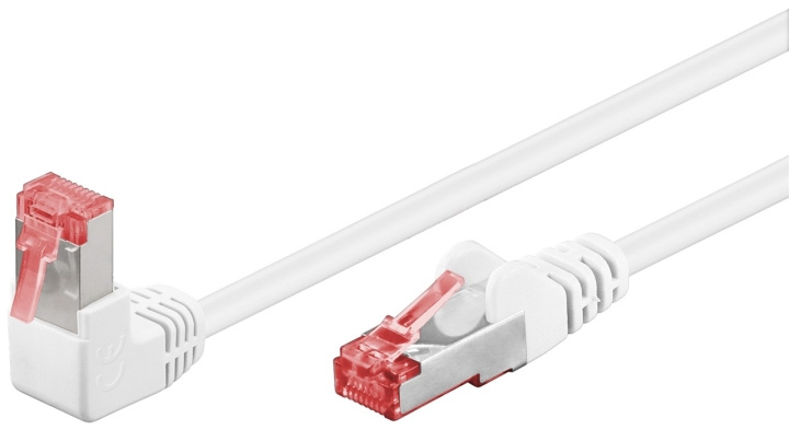 Goobay Patchkabel CAT 6, 1x 90° vinklad, S/FTP (PiMF), vit, 2 m kopparledare (CU), halogenfri kabelhölje (LSZH), snäpplås på toppen i gruppen Datautstyr / Kabler og adaptere / Nettverk / Cat6 hos TP E-commerce Nordic AB (C39032)