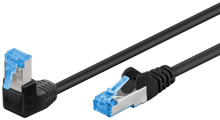 Goobay Patchkabel CAT 6A, 1x 90° vinklad, S/FTP (PiMF), svart, 0,5 m kopparledare (CU), halogenfri kabelhölje (LSZH), snäpplås på toppen i gruppen Datautstyr / Kabler og adaptere / Nettverk / Cat6 hos TP E-commerce Nordic AB (C39037)