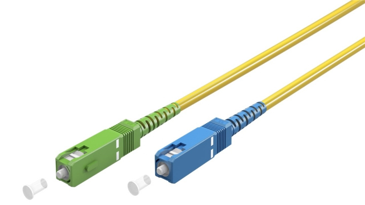 Goobay Fiberoptisk kabel (FTTH), Singlemode (OS2) Yellow, gul (Simplex), 10 m plugg SC-APC (8°) > SC plugg (UPC), halogenfri kabelhölje (LSZH) i gruppen Datautstyr / Kabler og adaptere / Nettverk / Fiberkabler hos TP E-commerce Nordic AB (C39137)