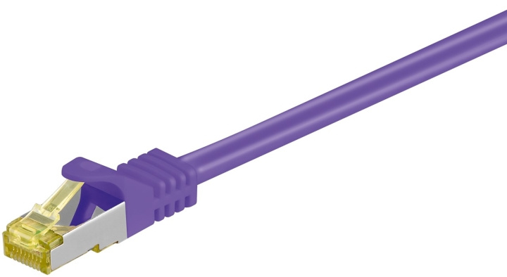 Goobay RJ45 patchkabel S/FTP (PiMF), 500 MHz, med CAT 7 råkabel, violett, 0,25 m LSZH halogenfri kabelhölje, koppar, RJ45-kontakt (CAT 6A) i gruppen Datautstyr / Kabler og adaptere / Nettverk / Cat 7 hos TP E-commerce Nordic AB (C39450)