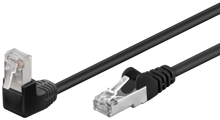 Goobay Kretskabel CAT 5e, 1x 90° vinklet, F/UTP, svart, 0,5 m kobberbelagt aluminiumtråd (CCA), 1x RJ45-plugg 90° (8P8C) i gruppen Datautstyr / Kabler og adaptere / Nettverk / Cat5e hos TP E-commerce Nordic AB (C39801)