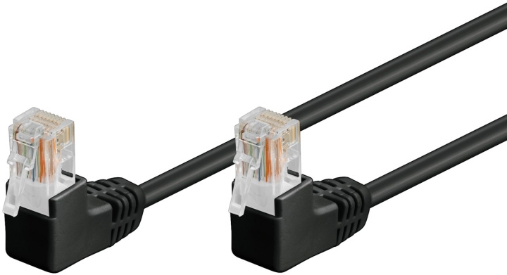 Goobay Patchkabel CAT 5e, 2x 90° vinklad, U/UTP, svart, 5 m kopparklädd aluminiumtråd (CCA), 2x RJ45-plugg 90 ° (8P8C) i gruppen Datautstyr / Kabler og adaptere / Nettverk / Cat5e hos TP E-commerce Nordic AB (C40020)