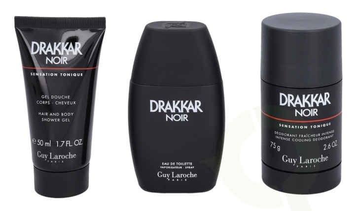 Guy Laroche Drakkar Noir Giftset 175 ml, Edt Spray 50ml/Deo Stick 75gr/Shower Gel 50ml i gruppen HELSE OG SKJØNNHET / Gavesett / Gavesett for ham hos TP E-commerce Nordic AB (C42449)