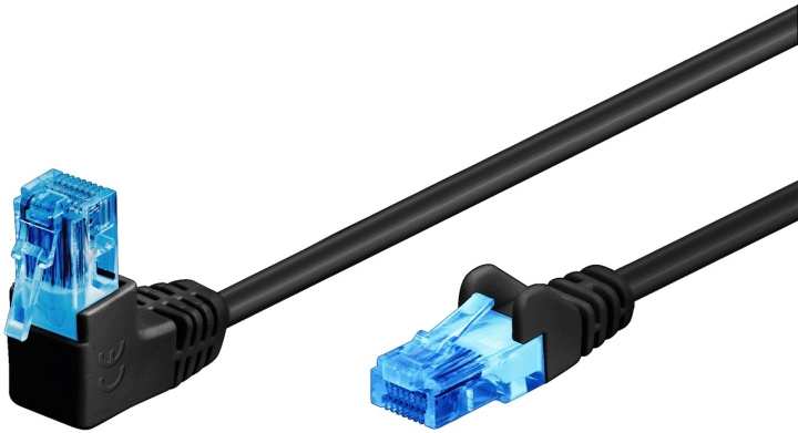 Goobay Patchkabel CAT 6A, 1x 90° vinklad, U/UTP, svart kopparklädd aluminiumtråd (CCA), snäpplås på toppen i gruppen Datautstyr / Kabler og adaptere / Nettverk / Cat6 hos TP E-commerce Nordic AB (C42763)