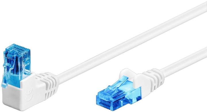 Goobay Patchkabel CAT 6A, 1x 90° vinklad, U/UTP, vit kopparklädd aluminiumtråd (CCA), snäpplås på toppen i gruppen Datautstyr / Kabler og adaptere / Nettverk / Cat6 hos TP E-commerce Nordic AB (C42766)