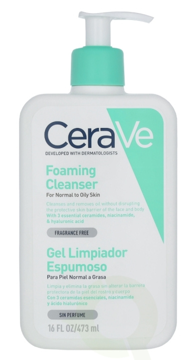 Cerave Foaming Cleanser w/Pump 473 ml For Normal To Oily Skin, Fragrance Free i gruppen HELSE OG SKJØNNHET / Hudpleie / Ansikt / Rengjøring hos TP E-commerce Nordic AB (C49620)